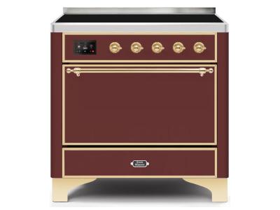 36" ILVE 3.5 Cu. Ft. Majestic II Electric Freestanding Range in Burgundy with Brass Trim - UMI09QNS3/BUG