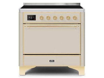 36" ILVE 3.5 Cu. Ft. Majestic II Electric Freestanding Range in Antique White with Brass Trim  - UMI09QNS3/AWG