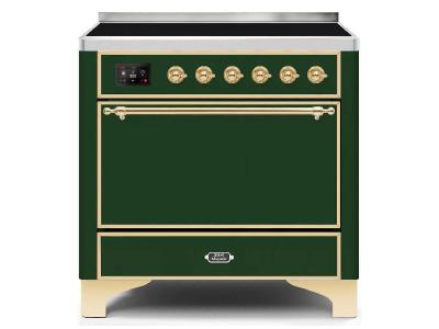 36" ILVE 3.5 Cu. Ft. Majestic II Electric Freestanding Range in Emerald Green with Brass Trim - UMI09QNS3/EGG