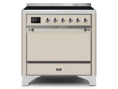 36" ILVE 3.5 Cu. Ft. Majestic II Electric Freestanding Range in Antique White with Chrome Trim - UMI09QNS3/AWC