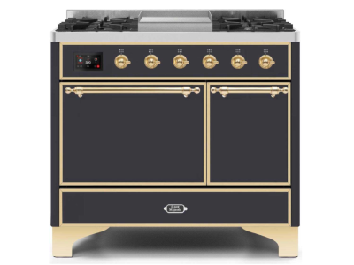 40" ILVE Majestic II Dual Fuel Liquid Propane Range with Brass Trim in Matte Graphite - UMD10FDQNS3/MGG LP