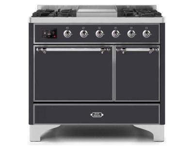 40" ILVE Majestic II Dual Fuel Freestanding Range with Chrome Trim in Matte Graphite - UMD10FDQNS3/MGC LP