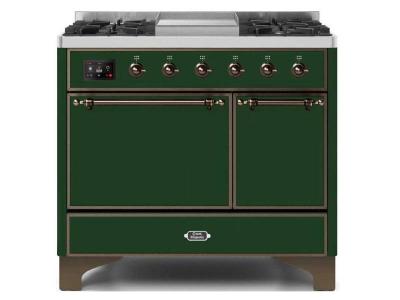 40" ILVE 3.82 Cu. Ft. Majestic II Dual Fuel Liquid Propane Range in Emerald Green with Bronze Trim - UMD10FDQNS3/EGB LP