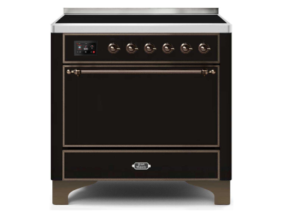 36" ILVE 3.5 Cu. Ft. Majestic II Electric Freestanding Range in Glossy Black with Bronze Trim - UMI09QNS3/BKB