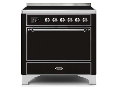 36" ILVE 3.5 Cu. Ft. Majestic II Electric Freestanding Range in Glossy Black with Chrome Trim - UMI09QNS3/BKC