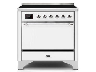 36" ILVE 3.5 Cu. Ft. Majestic II Electric Freestanding Range in White with Chrome Trim - UMI09QNS3/WHC