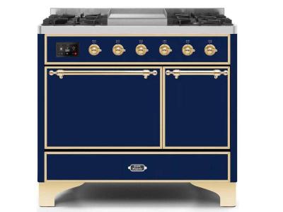 40" ILVE Majestic II Dual Fuel Liquid Propane Range with Brass Trim in Blue - UMD10FDQNS3/MBG LP