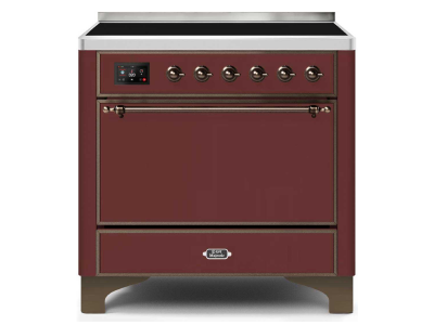 36" ILVE 3.5 Cu. Ft. Majestic II Electric Freestanding Range in Burgundy with Bronze Trim - UMI09QNS3/BUB