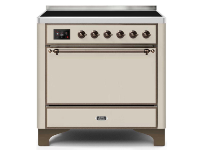 36" ILVE 3.5 Cu. Ft. Majestic II Electric Freestanding Range in Antique White with Bronze Trim - UMI09QNS3/AWB