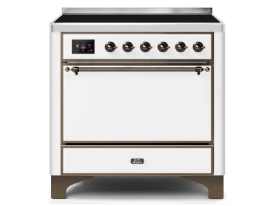 36" ILVE 3.5 Cu. Ft. Majestic II Electric Freestanding Range in White with Bronze Trim - UMI09QNS3/WHB