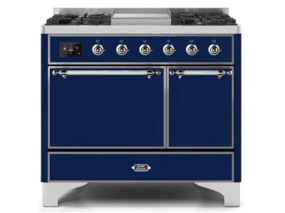 40" ILVE Majestic II Dual Fuel Freestanding Range with Chrome Trim in Blue - UMD10FDQNS3/MBC LP