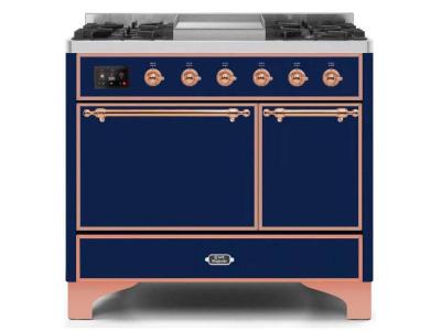 40" ILVE Majestic II Dual Fuel Liquid Propane Range with Copper Trim in Blue - UMD10FDQNS3/MBP LP