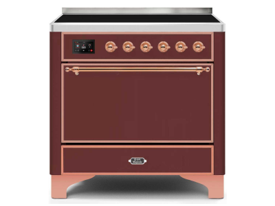 36" ILVE 3.5 Cu. Ft. Majestic II Electric Freestanding Range in Burgundy with Copper Trim - UMI09QNS3/BUP