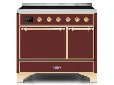 40" ILVE 3.82 Cu. Ft. Majestic II Electric Freestanding Range in Burgundy with Brass Trim - UMDI10QNS3/BUG