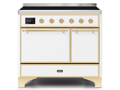 40" ILVE 3.82 Cu. Ft. Majestic II Electric Freestanding Range in White with Brass Trim - UMDI10QNS3/WHG