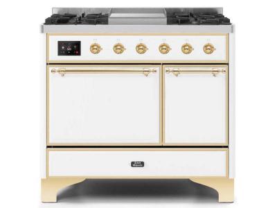 40" ILVE Majestic II Dual Fuel Liquid Propane Range with Brass Trim in White - UMD10FDQNS3/WHG LP