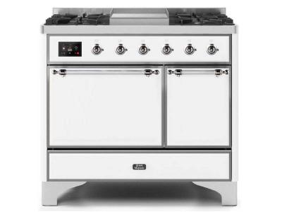 40" ILVE Majestic II Dual Fuel Freestanding Range with Chrome Trim in White - UMD10FDQNS3/WHC LP