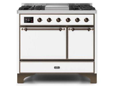 40" ILVE 3.82 Cu. Ft. Majestic II Dual Fuel Liquid Propane Range in White with Bronze Trim - UMD10FDQNS3/WHB LP