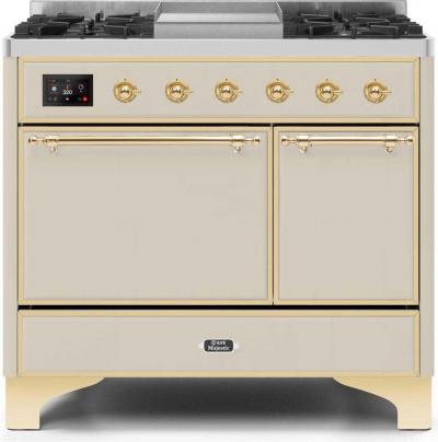 40" ILVE Majestic II Dual Fuel Liquid Propane Range with Brass Trim in Antique White - UMD10FDQNS3/AWG LP