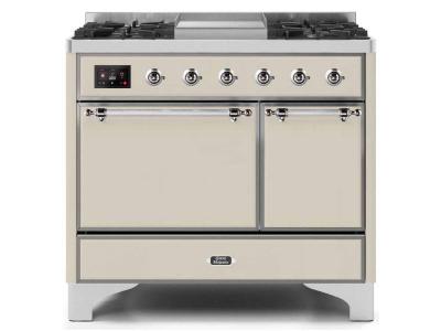 40" ILVE Majestic II Dual Fuel Freestanding Range with Chrome Trim in Antique White - UMD10FDQNS3/AWC LP