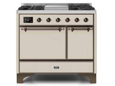 40" ILVE 3.82 Cu. Ft. Majestic II Dual Fuel Liquid Propane Range in Antique White with Bronze Trim - UMD10FDQNS3/AWB LP