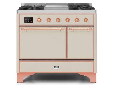 40" ILVE Majestic II Dual Fuel Liquid Propane Range with Copper Trim in Antique White - UMD10FDQNS3/AWP LP