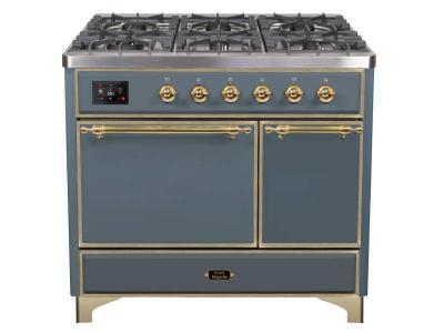 40" ILVE Majestic II Dual Fuel Liquid Propane Range with Brass Trim in Blue Grey - UMD10FDQNS3/BGG LP