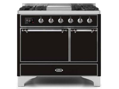 40" ILVE Majestic II Dual Fuel Natural Gas Freestanding Range with Chrome Trim in Glossy Black - UMD10FDQNS3/BKC NG