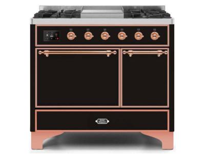 40" ILVE Majestic II Dual Fuel Natural Gas Freestanding Range with Copper in Glossy Black - UMD10FDQNS3/BKP NG