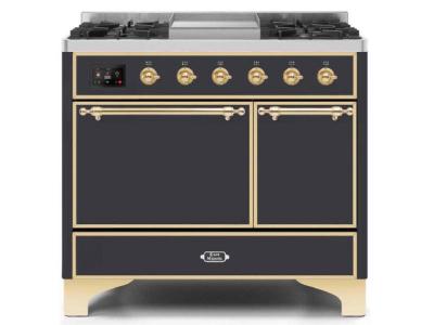 40" ILVE Majestic II Dual Fuel Natural Gas Range with Brass Trim in Matte Graphite - UMD10FDQNS3/MGG NG