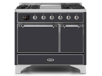 40" ILVE Majestic II Dual Fuel Natural Gas Freestanding Range with Chrome Trim in Matte Graphite - UMD10FDQNS3/MGC NG