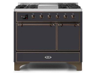 40" ILVE Majestic II Dual Fuel Natural Gas Freestanding Range with Bronze Trim in Matte Graphite - UMD10FDQNS3/MGB NG