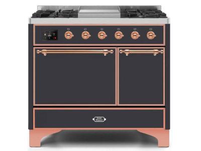 40" ILVE Majestic II Dual Fuel Natural Gas Freestanding Range with Copper in Matte Graphite - UMD10FDQNS3/MGP NG