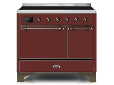 40" ILVE Majestic II Electric Freestanding Range in Burgundy with Bronze Trim - UMDI10QNS3/BUB