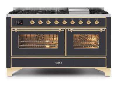 60" ILVE Majestic II Dual Fuel Liquid Propane Range with Brass Trim - UM15FDNS3/MGG LP