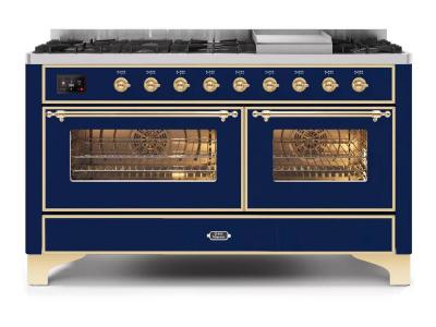 60" ILVE Majestic II Dual Fuel Liquid Propane Range with Brass Trim - UM15FDNS3/MBG LP