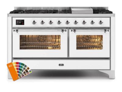 60" ILVE Majestic II Dual Fuel Natural Gas Range with Chrome Trim - UM15FDNS3/RALC NG