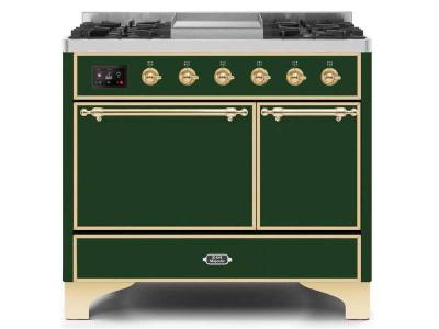 40" ILVE Majestic II Dual Fuel Natural Gas Range with Brass Trim in Emerald Green - UMD10FDQNS3/EGG NG