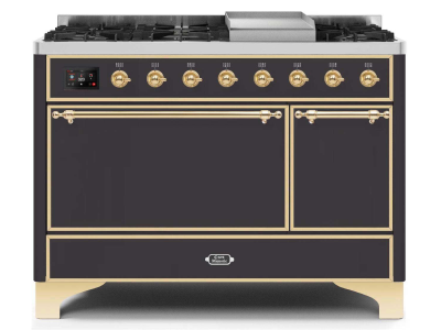 48" ILVE 5.02 Cu. Ft. Majestic II Dual Fuel Liquid Propane Freestanding Range in Matte Graphite with Brass Trim - UM12FDQNS3/MGG LP