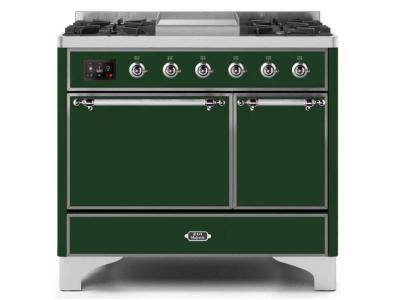 40" ILVE Majestic II Dual Fuel Natural Gas Freestanding Range with Chrome Trim in Emerald Green - UMD10FDQNS3/EGC NG