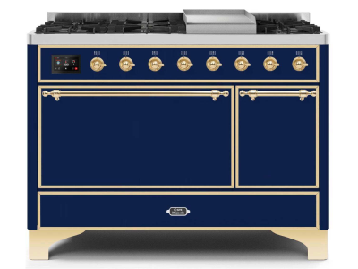 48" ILVE 5.02 Cu. Ft. Majestic II Dual Fuel Liquid Propane Freestanding Range in Blue with Brass Trim - UM12FDQNS3/MBG LP