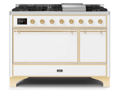 48" ILVE 5.02 Cu. Ft. Majestic II Dual Fuel Liquid Propane Freestanding Range in White with Brass Trim - UM12FDQNS3/WHG LP