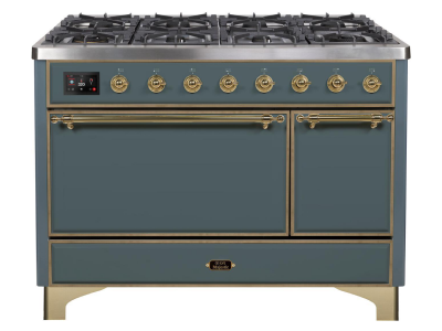 48" ILVE 5.02 Cu. Ft. Majestic II Dual Fuel Liquid Propane Freestanding Range in Blue Grey with Brass Trim - UM12FDQNS3/BGG LP