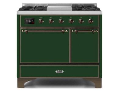 40" ILVE Majestic II Dual Fuel Natural Gas Freestanding Range with Bronze Trim in Emerald Green - UMD10FDQNS3/EGB NG