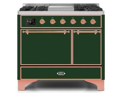 40" ILVE Majestic II Dual Fuel Natural Gas Freestanding Range with Copper in Emerald Green - UMD10FDQNS3/EGP NG