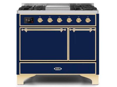 40" ILVE Majestic II Dual Fuel Natural Gas Range with Brass Trim in Blue - UMD10FDQNS3/MBG NG