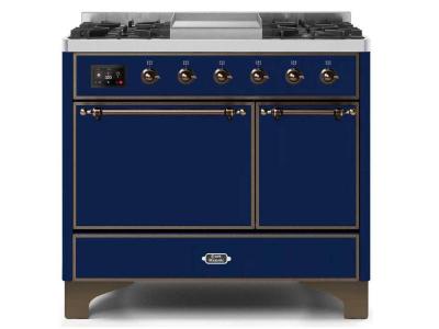 40" ILVE Majestic II Dual Fuel Natural Gas Freestanding Range with Bronze Trim in Blue - UMD10FDQNS3/MBB NG