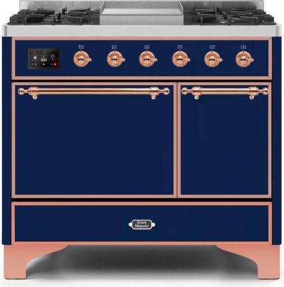40" ILVE Majestic II Dual Fuel Natural Gas Freestanding Range with Copper in Blue - UMD10FDQNS3/MBP NG