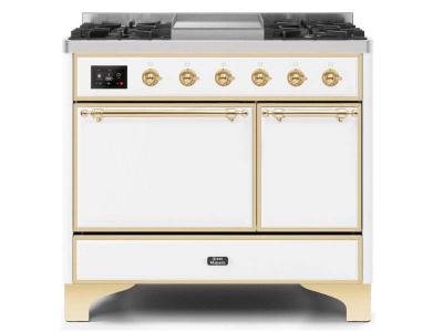 40" ILVE Majestic II Dual Fuel Natural Gas Range with Brass Trim in White - UMD10FDQNS3/WHG NG