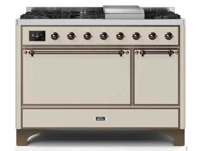 48" ILVE 5.02 Cu. Ft. Majestic II Dual Fuel Liquid Propane Freestanding Range in Antique White with Bronze Trim - UM12FDQNS3/AWB LP